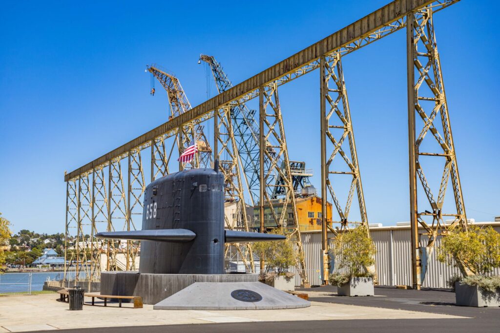 USS Vallejo Monument with industrial background at Mare Island, California.